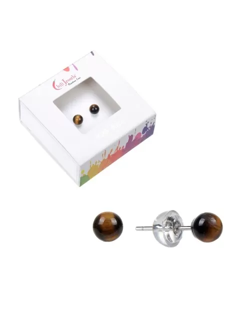 Heilsteine & Edelsteine - Ohrstecker - Tigerauge, Kugel, 4mm, rhodiniert
