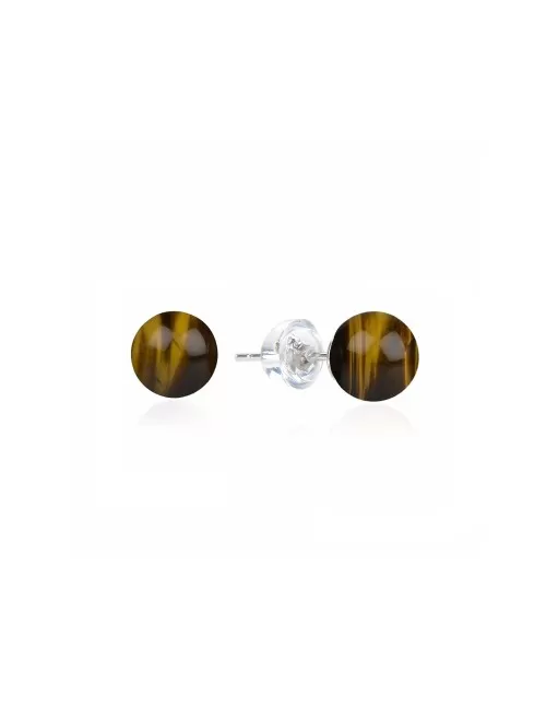 Heilsteine & Edelsteine - Ohrstecker - Tigerauge, Kugel, 6mm, rhodiniert
