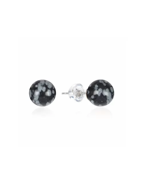 Heilsteine & Edelsteine - Ohrstecker - Schneeflocken-Obsidian, Kugel, 8mm, rhodiniert