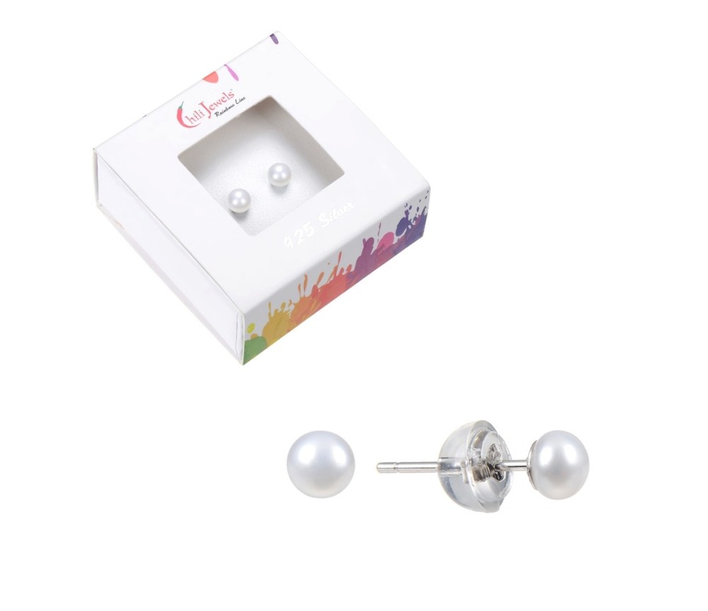 Heilsteine & Edelsteine - Ohrstecker - Perle (gebl.), Kugel, 4mm, rhodiniert