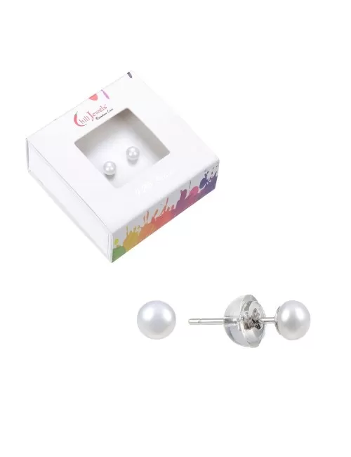 Heilsteine & Edelsteine - Ohrstecker - Perle (gebl.), Kugel, 4mm, rhodiniert