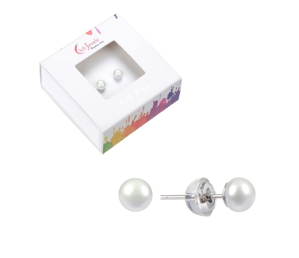 Heilsteine & Edelsteine - Ohrstecker - Perle (gebl.), Kugel, 4 - 5mm, rhodiniert