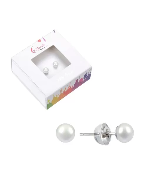 Heilsteine & Edelsteine - Ohrstecker - Perle (gebl.), Kugel, 4 - 5mm, rhodiniert