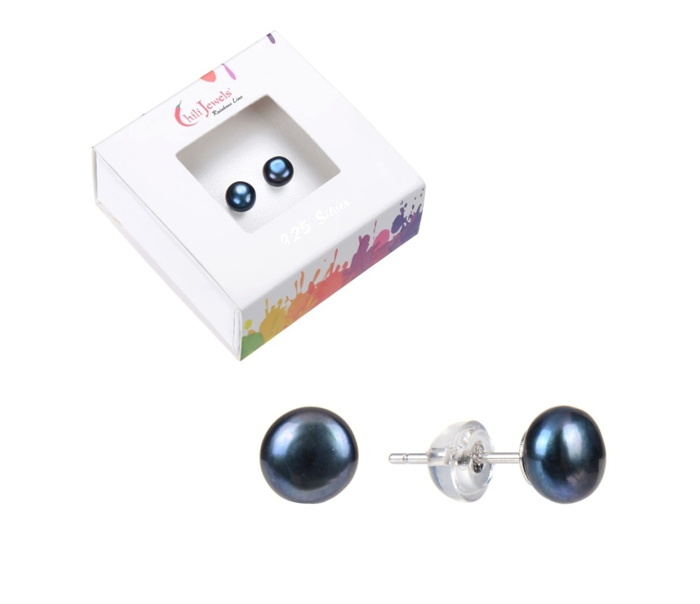 Heilsteine & Edelsteine - Ohrstecker - Perle schwarz, Kugel, 8mm, rhodiniert