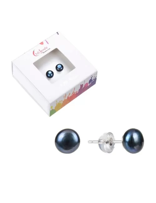 Heilsteine & Edelsteine - Ohrstecker - Perle schwarz, Kugel, 8mm, rhodiniert