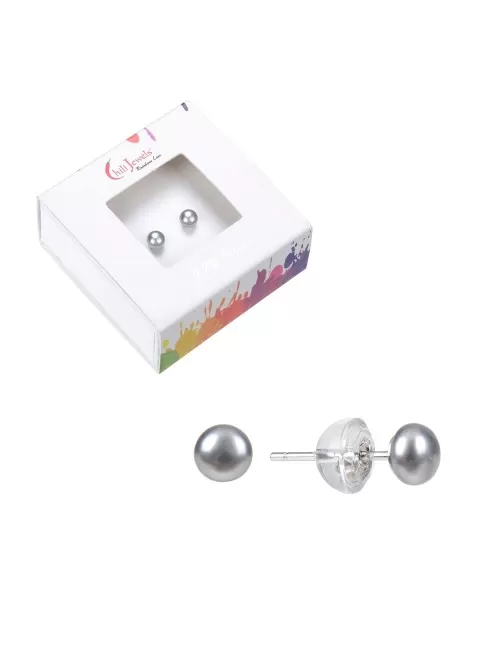 Heilsteine & Edelsteine - Ohrstecker - Perle silbergrau gefärbt, Kugel, 4mm, rhodiniert