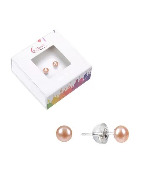 Heilsteine & Edelsteine - Ohrstecker - Perle lachs natur, Kugel, 4mm, rhodiniert