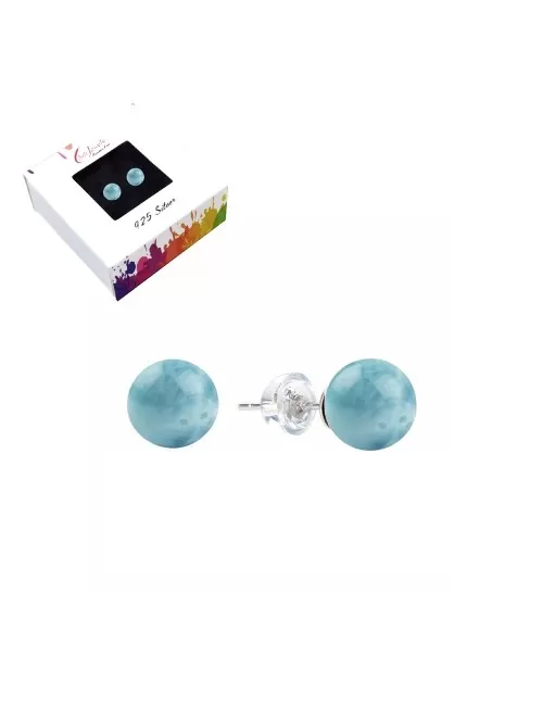 Heilsteine & Edelsteine - Ohrstecker - Larimar, Kugel, 6mm, rhodiniert
