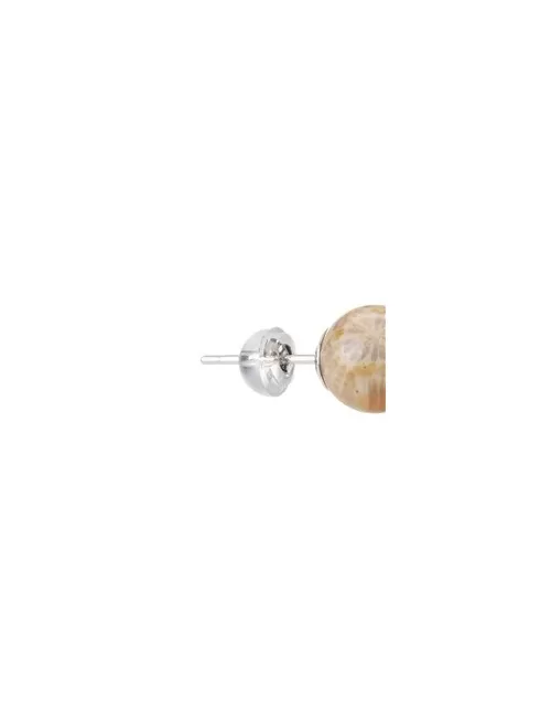 Heilsteine & Edelsteine - Ohrstecker - versteinerte Koralle, Kugel, 8mm, rhodiniert