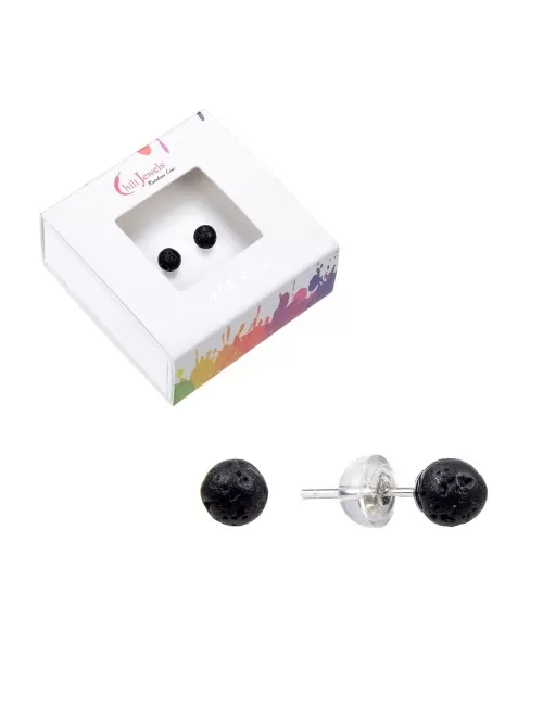 Heilsteine & Edelsteine - Ohrstecker - Lava, Kugel, 4mm, rhodiniert