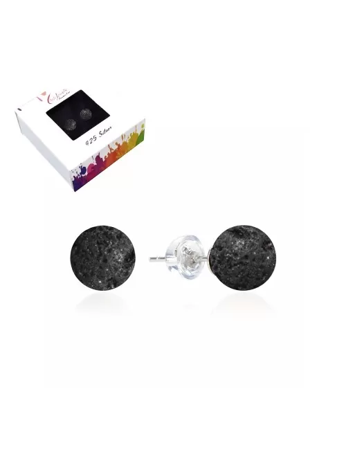 Heilsteine & Edelsteine - Ohrstecker - Lava, Kugel, 8mm, rhodiniert