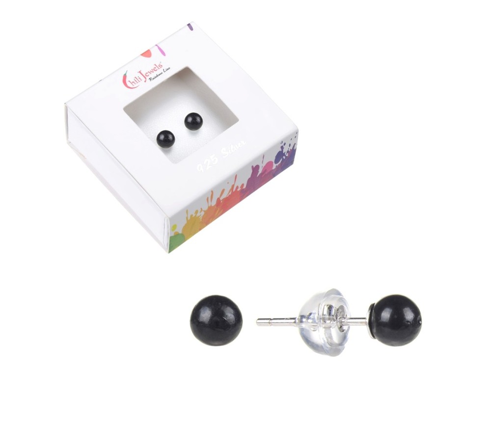 Heilsteine & Edelsteine - Ohrstecker - Schungit (stab.), Kugel, 04mm, rhodiniert