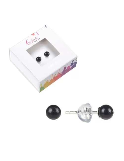 Heilsteine & Edelsteine - Ohrstecker - Schungit (stab.), Kugel, 04mm, rhodiniert