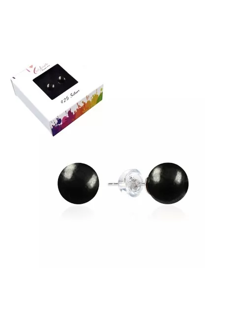 Heilsteine & Edelsteine - Ohrstecker - Schungit (stab.), Kugel, 6mm, rhodiniert