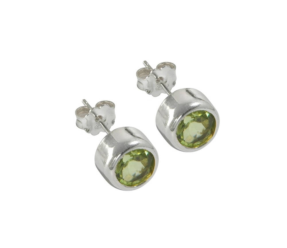 Heilsteine & Edelsteine - Ohrstecker - Peridot rund (4mm), facettiert, 0,5cm