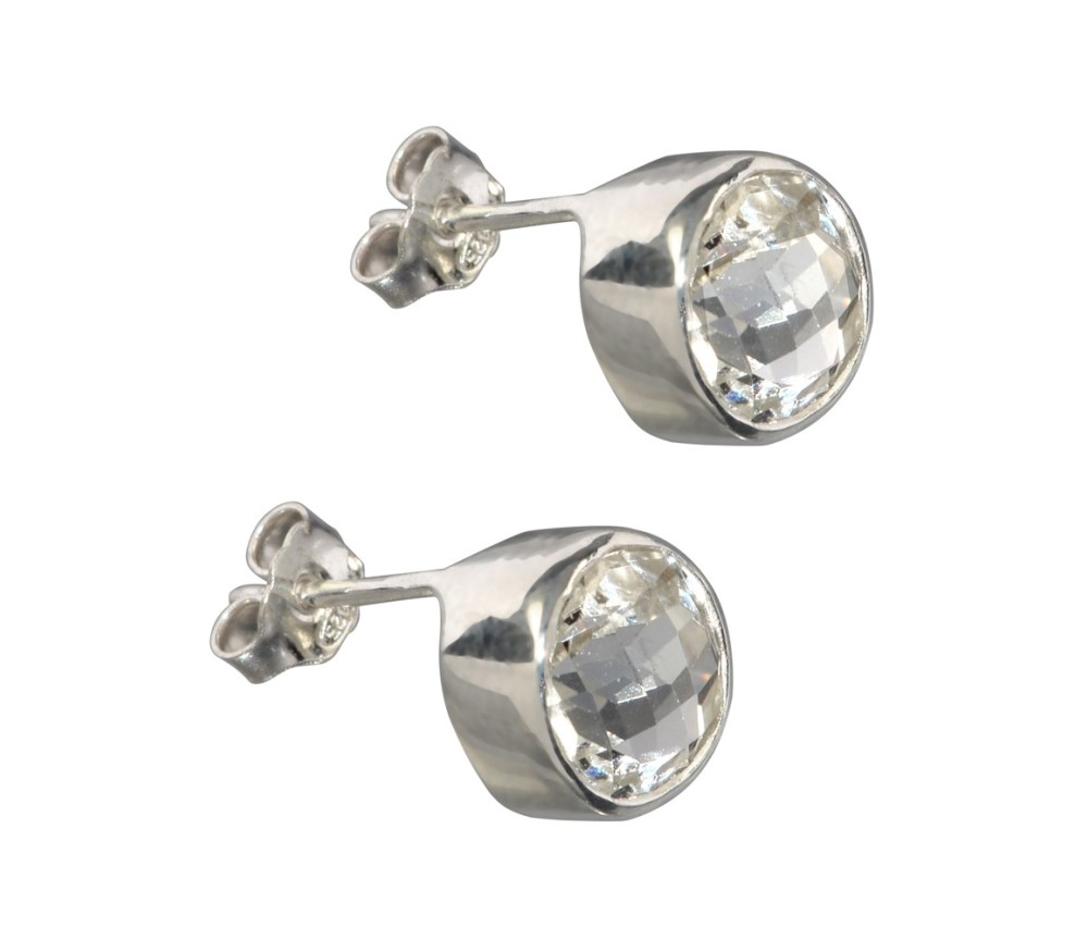 Heilsteine & Edelsteine - Ohrstecker - Topas weiß (8mm) rund, facettiert