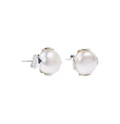 Heilsteine & Edelsteine - Ohrstecker - Perle weiß rund (10mm), gezackte Fassung