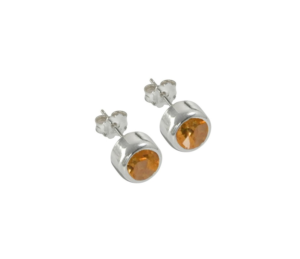 Heilsteine & Edelsteine - Ohrstecker - Granat (Mandarinengranat) rund (4mm), facettiert, 0,5cm