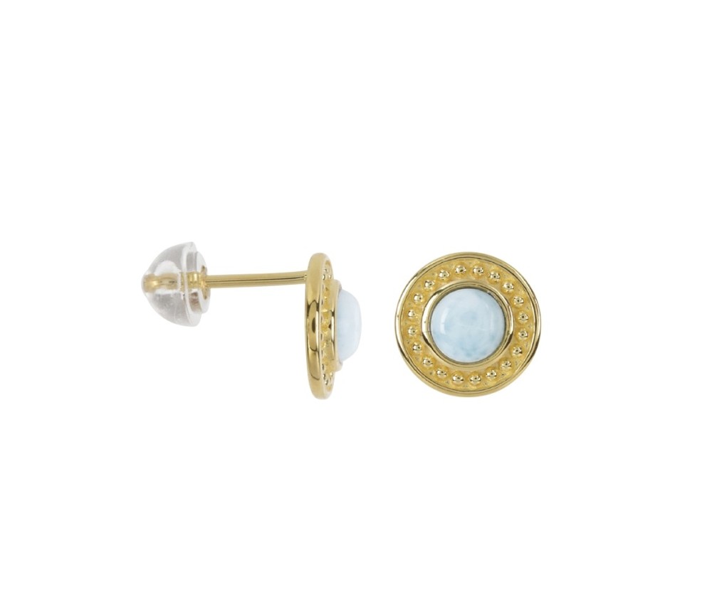 Heilsteine & Edelsteine - Ohrstecker - Larimar rund (5mm), 1,0cm, vergoldet