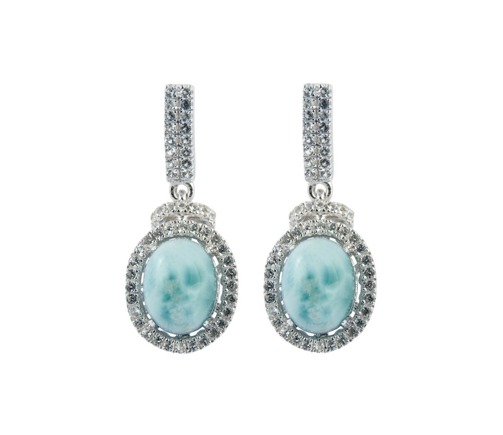 Heilsteine & Edelsteine - Ohrstecker - Larimar, Topas, 2,6cm, rhodiniert