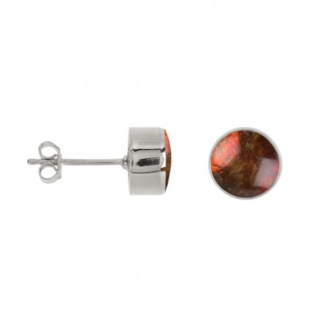 Heilsteine & Edelsteine - Ohrstecker - Ammolith rund (8mm) rot-orange