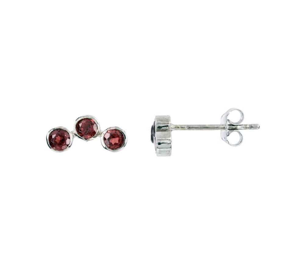 Heilsteine & Edelsteine - Ohrstecker - Granat, rund (3mm), 1,2cm, platiniert