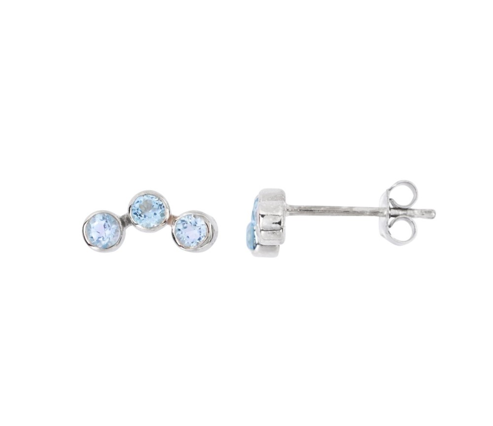 Heilsteine & Edelsteine - Ohrstecker - Topas (blau), rund (3mm), 1,2cm, platiniert