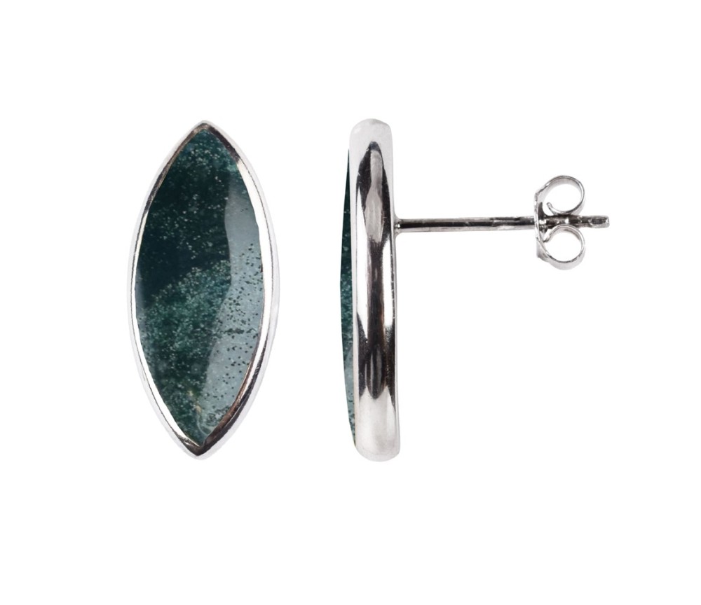 Heilsteine & Edelsteine - Ohrstecker - Ozelot-Jaspis Navette, 2,2cm, platiniert