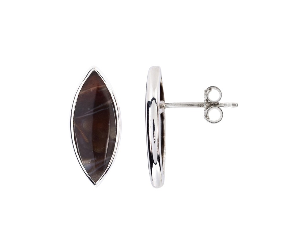Heilsteine & Edelsteine - Ohrstecker - Prärie-Achat Navette (20 x 8mm), 2,2cm, platiniert