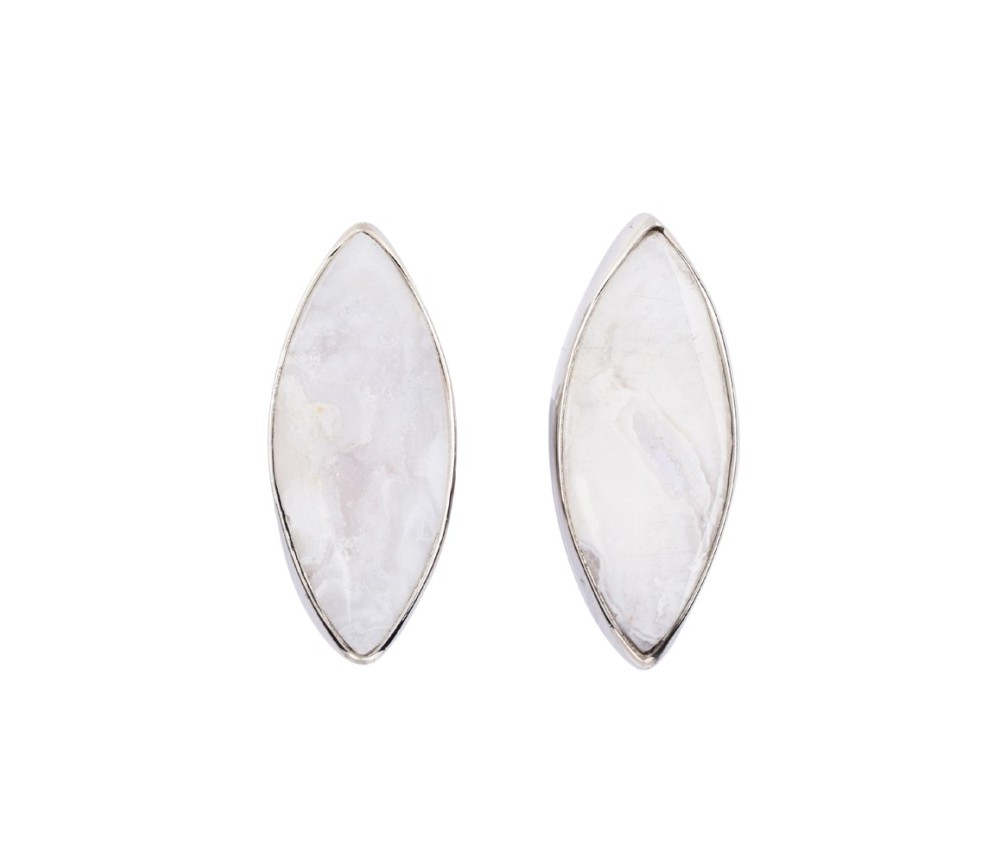 Heilsteine & Edelsteine - Ohrstecker - Druzy-Achat (weiß) Marquise, platiniert
