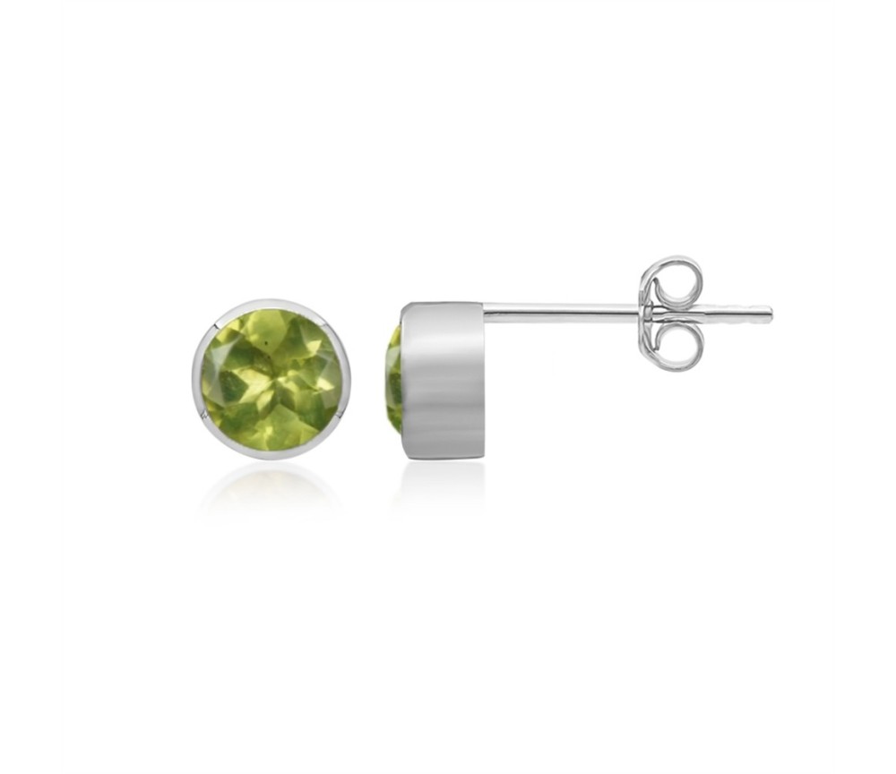 Heilsteine & Edelsteine - Ohrstecker - Peridot rund (6mm), facettiert, 0,7cm, platiniert