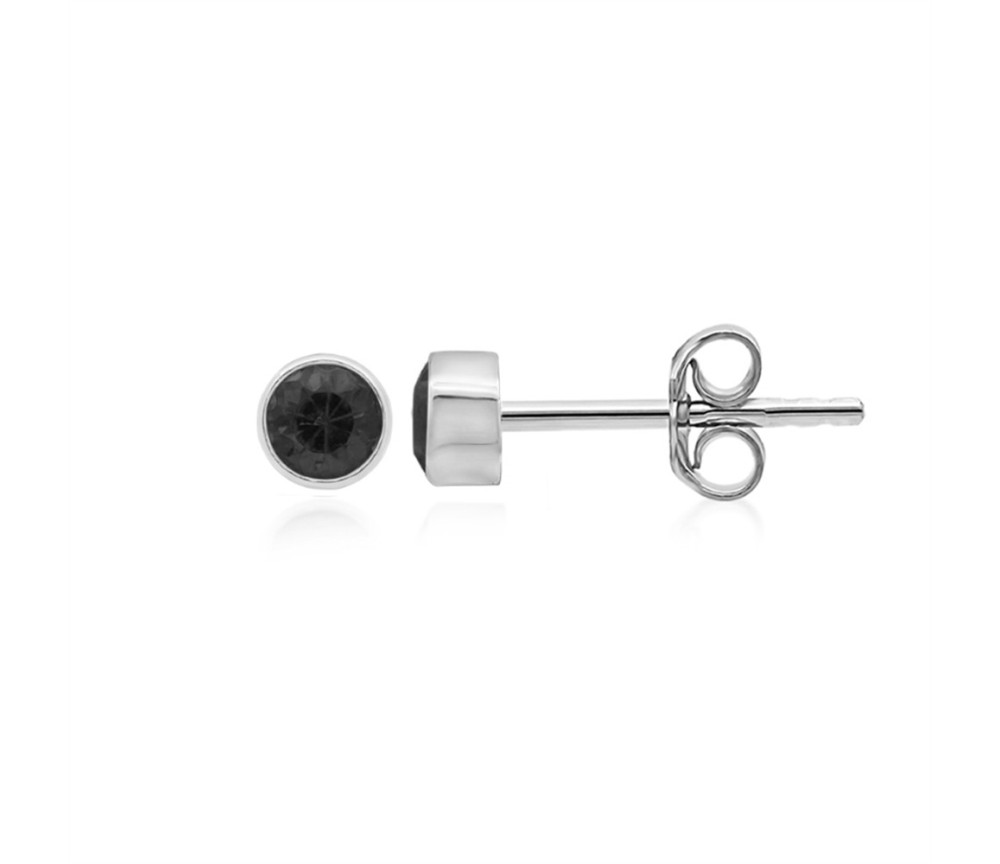 Heilsteine & Edelsteine - Ohrstecker - Spinell schwarz rund (4mm), facettiert, 0,5cm, platiniert