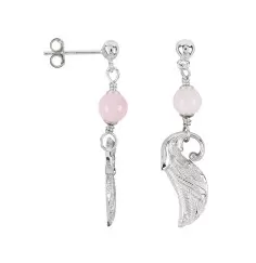 Heilsteine & Edelsteine - Ohrstecker - Rosenquarz-Kugel, Flügel, 4,4cm, rhodiniert