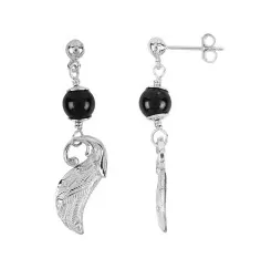 Heilsteine & Edelsteine - Ohrstecker - Schörl-Kugel (stab.) mit Flügel, 4,4cm, rhodiniert