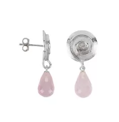 Heilsteine & Edelsteine - Ohrstecker - Rosenquarz-Briolette facettiert, Spirale, 3,2cm, rhodiniert