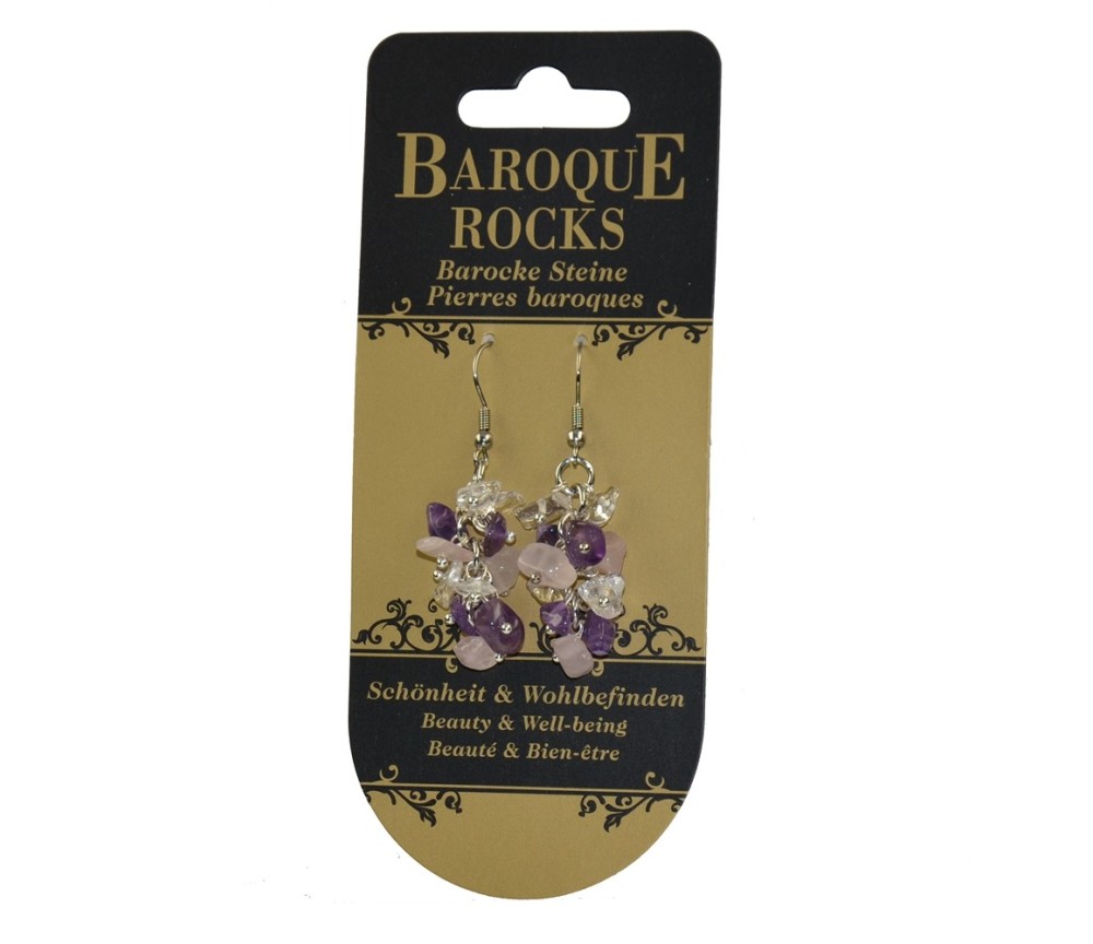 Ohrringe - Barock Kombi - Rosenquarz, Amethyst, Bergkristall - Schönheit & Wohlbefinden