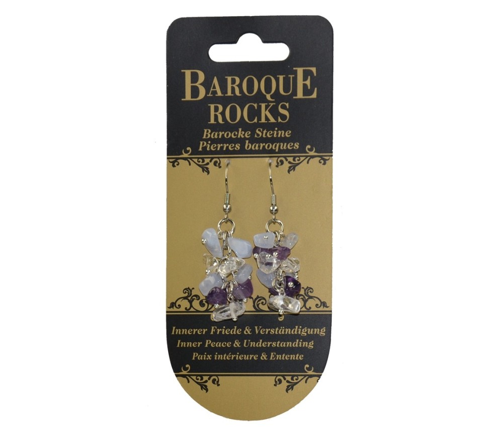Ohrringe - Barock Kombi - Chalcedon, Amethyst, Bergkristall - Innerer Friede & Verständigung