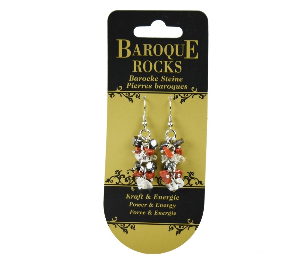 Ohrringe - Barock Kombi - Hämatit, Bergkristall, Jaspis rot - Kraft & Energie
