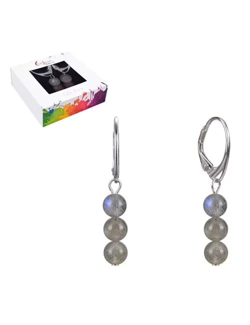 Ohrringe - Labradorit, 6mm-Kugeln, rhodiniert