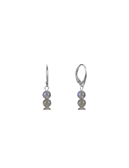 Ohrringe - Labradorit, 6mm-Kugeln, rhodiniert