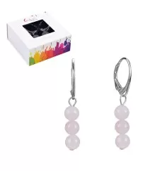 Ohrringe - Rosenquarz, 6mm-Kugeln, rhodiniert