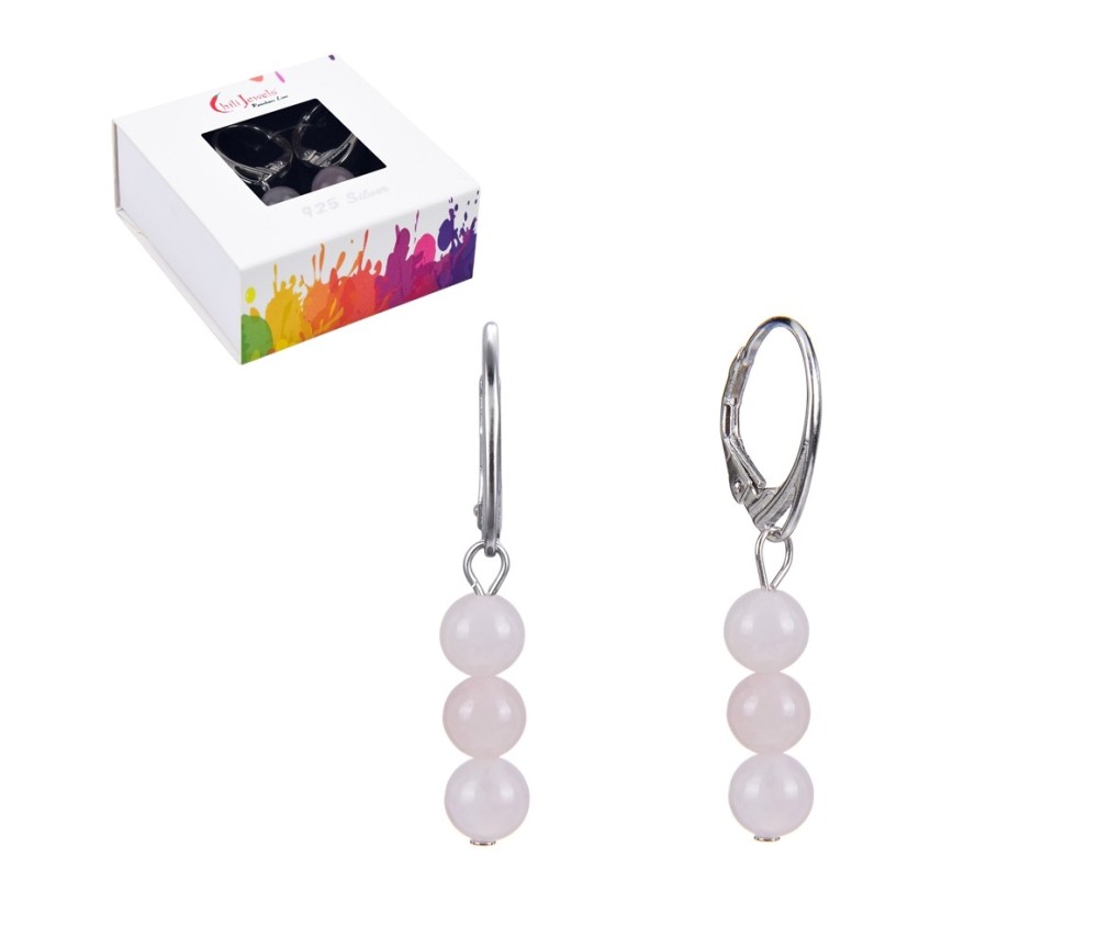 Ohrringe - Rosenquarz, 6mm-Kugeln, rhodiniert