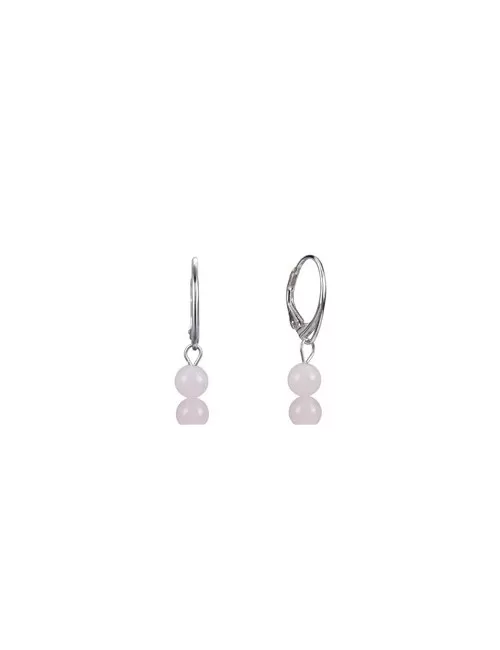 Ohrringe - Rosenquarz, 6mm-Kugeln, rhodiniert