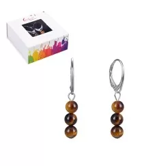 Ohrringe - Tigerauge 6mm-Kugeln, rhodiniert, Geschenkschachtel
