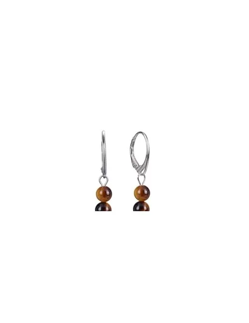 Ohrringe - Tigerauge 6mm-Kugeln, rhodiniert, Geschenkschachtel