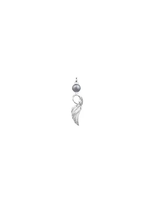 Ohrringe - Perle grau, Flügel, 3,8cm - 925 Silber