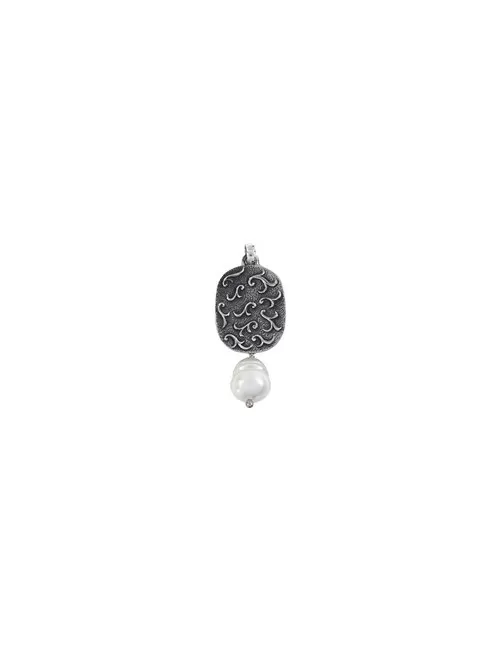 Ohrringe - Rankenzierde Perle weiß, 5,6cm, teilweise geschwärzt