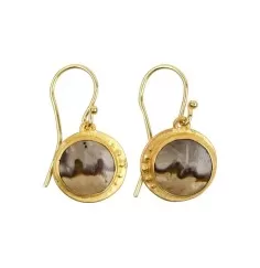 Ohrringe - versteinertes Palmholz rund, 3,4cm, vergoldet