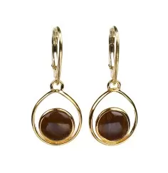 Ohrringe - versteinertes Holz Kreis in Tropfen, 3,8cm, vergoldet