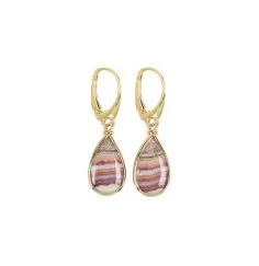 Ohrringe - Lace-Achat (rot) Tropfen (18 x 10mm), 4,3cm, vergoldet